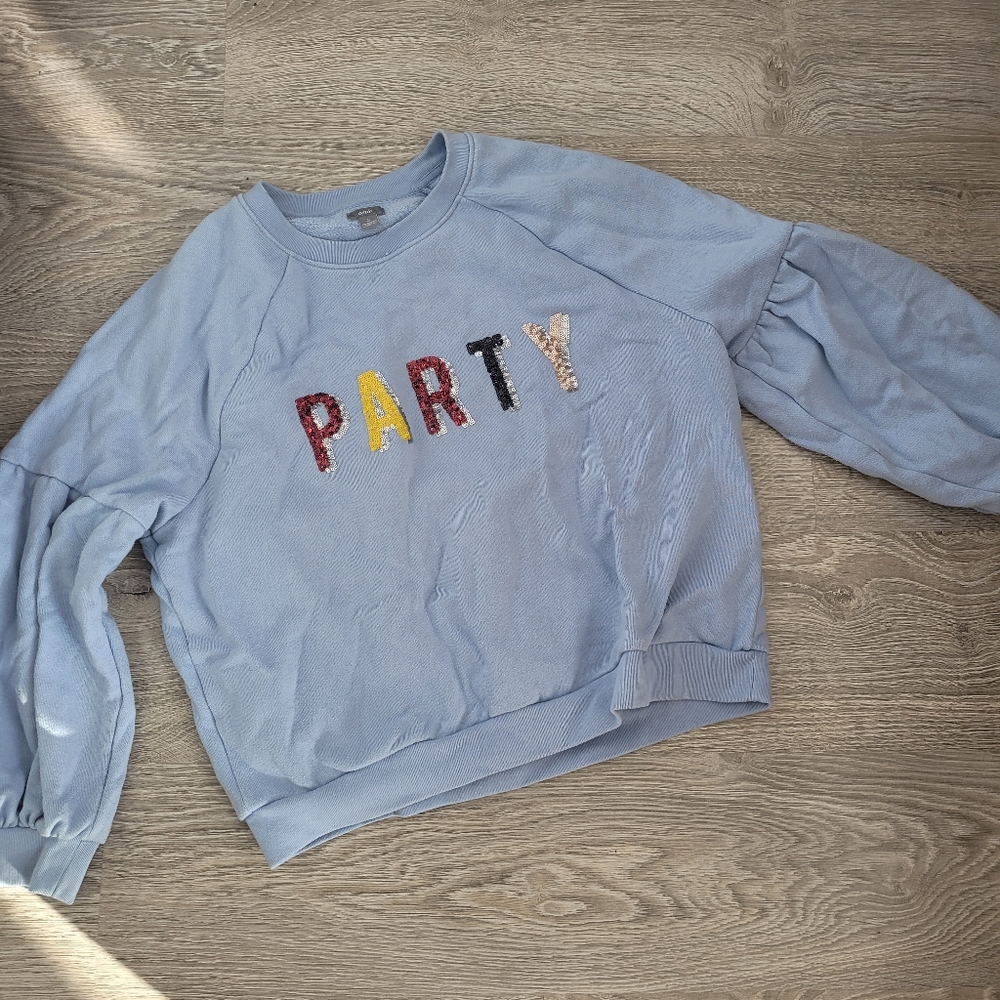 "PARTY" Sequin Bubble Sleeve Crop Sweater